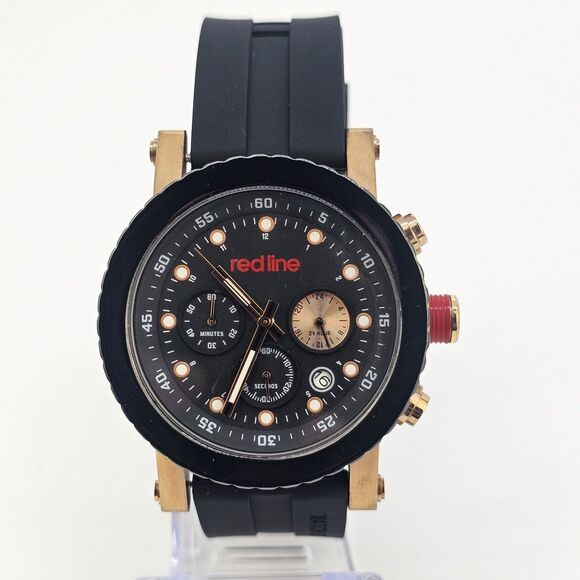 Red Line Men Compressor 45MM Watch Mineral Crystal Black Dial New Bands Battery - Picture 1 of 12